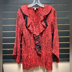 Dressbarn Red & Black Ruffled Blouse Top Size 14/16